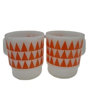🍒 Vintage 2x FIRE KING Anchor Hocking USA Milkglass Orange Coffee Mug Tea Cup